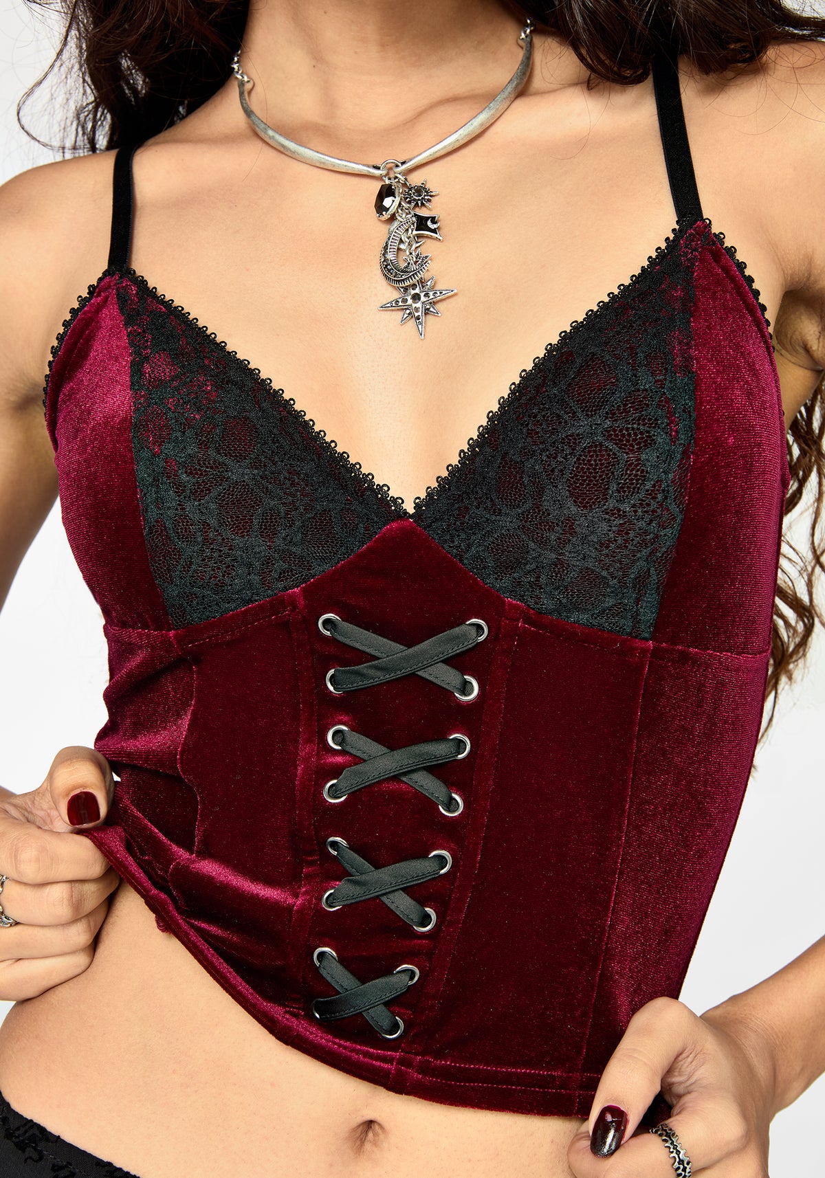 Sia Velour & Lace Bralette Top