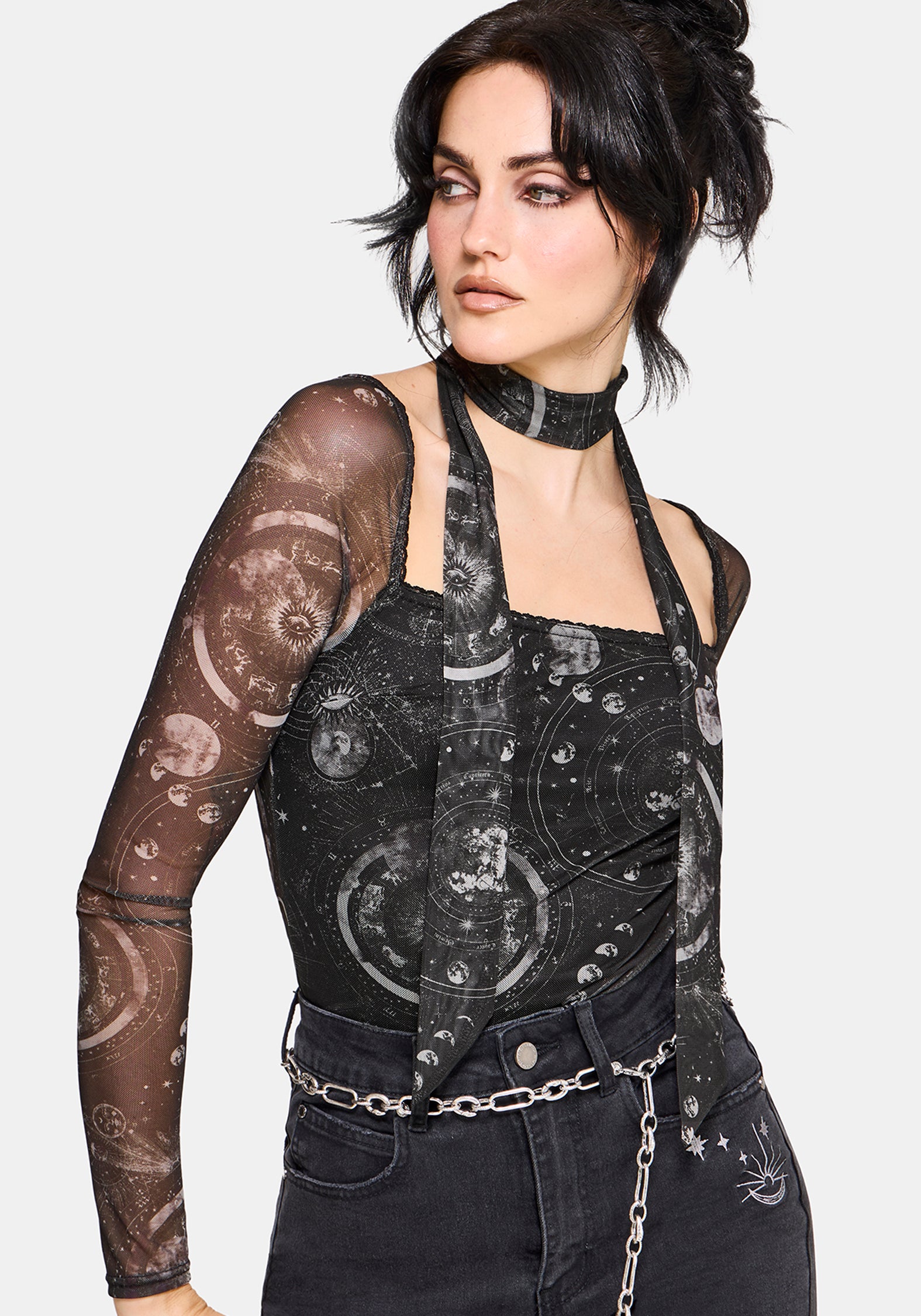 Elise Celestial Scarf Mesh Top