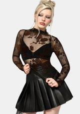 Rosaleigh Flock Velour Mesh Long Sleeve Top - Black