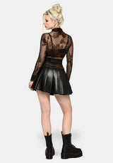 Rosaleigh Flock Velour Mesh Long Sleeve Top - Black