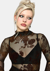 Rosaleigh Flock Velour Mesh Long Sleeve Top - Black