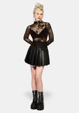 Rosaleigh Flock Velour Mesh Long Sleeve Top - Black