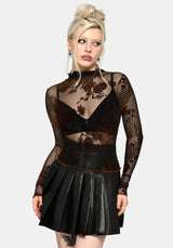 Rosaleigh Flock Velour Mesh Long Sleeve Top - Black