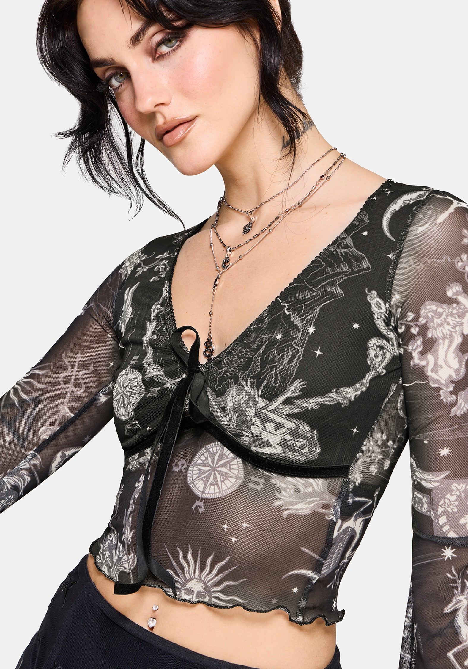 Isolde Medieval Map Velvet Mesh Mix Top