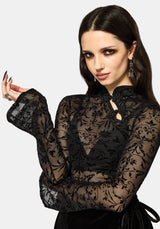 Mae Flock Mesh Asymmetric Long Sleeve Top