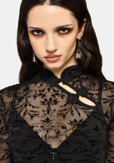 Mae Flock Mesh Asymmetric Long Sleeve Top