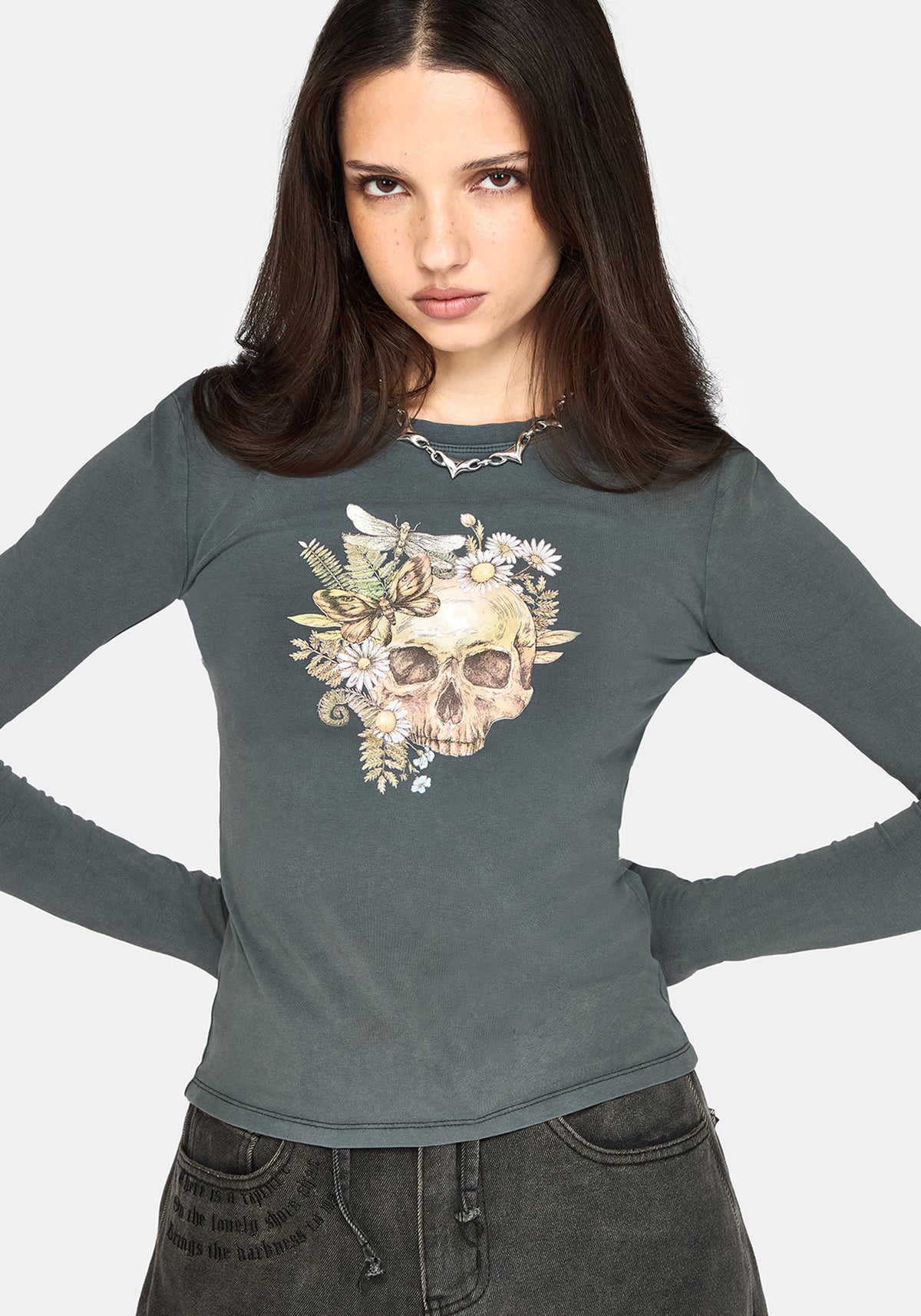 Taeyla Floral Totenkopf Langarm Baby T-Shirt