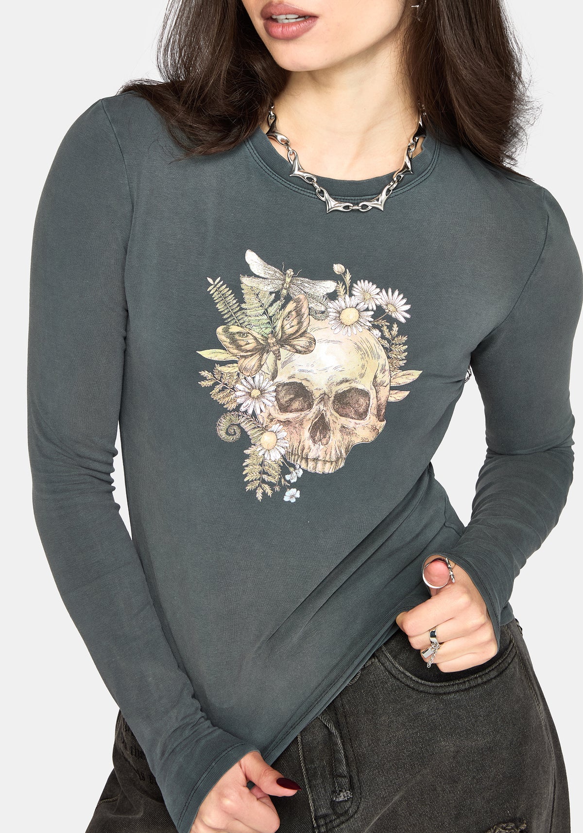 Taeyla Floral Totenkopf Langarm Baby T-Shirt