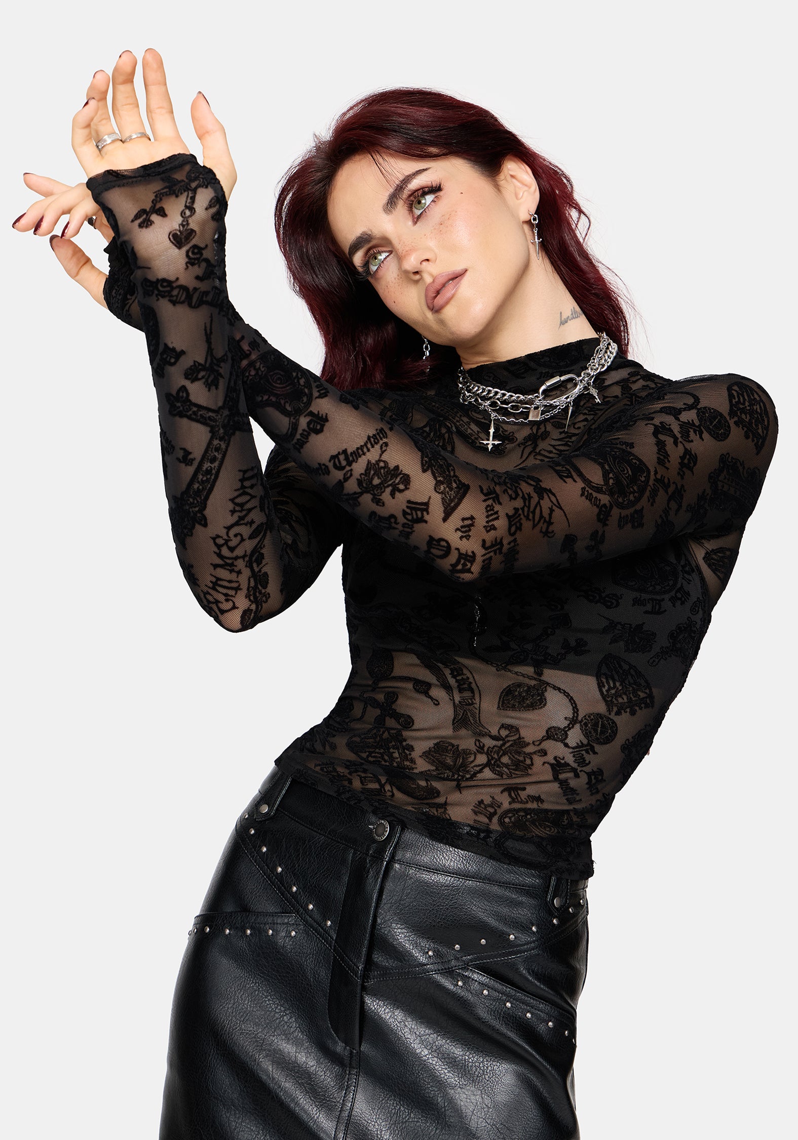 Sanct Flock Mesh Necrosis Long Sleeve Top