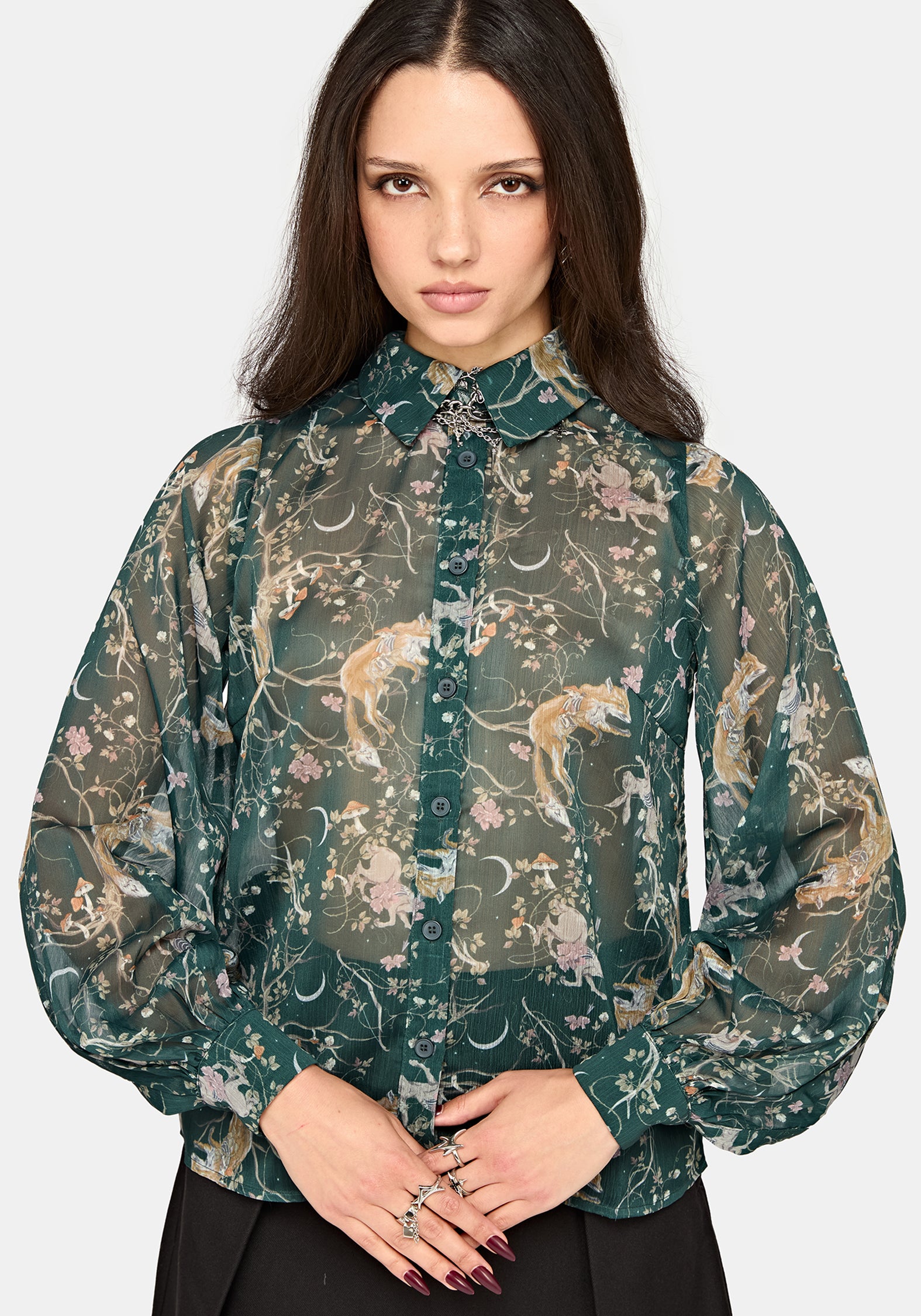 Renard Print Chiffon Shirt