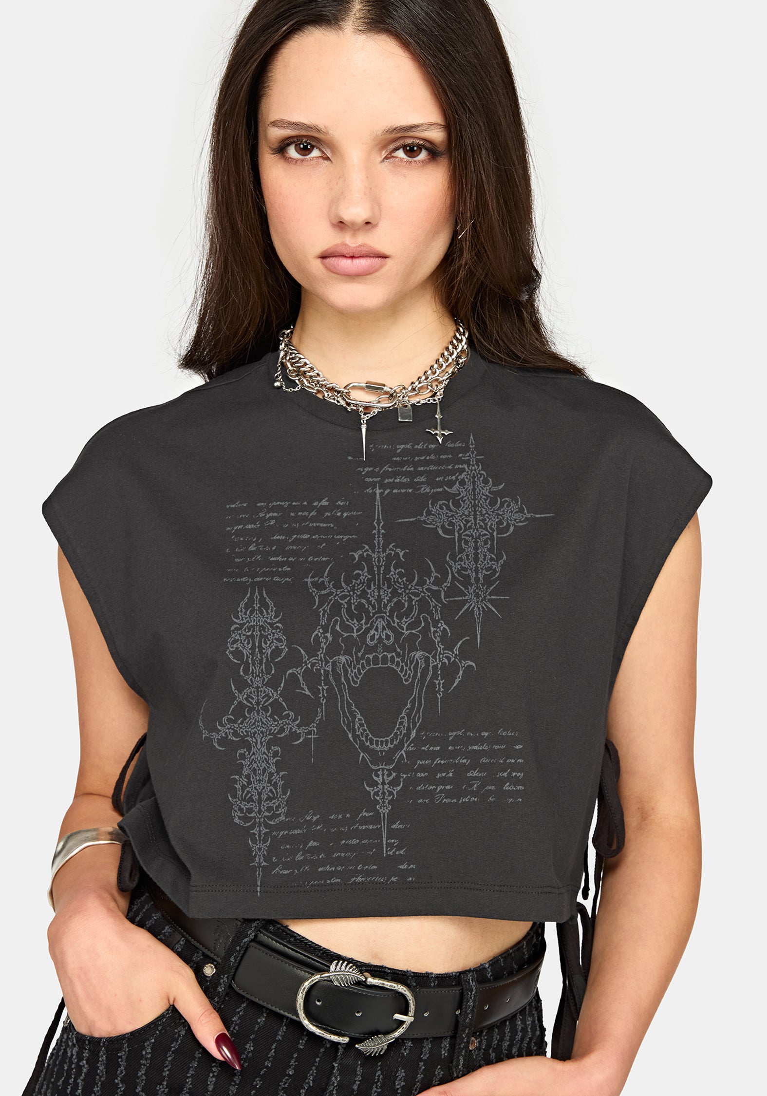 Alana Tie Side Graphic Crop Top
