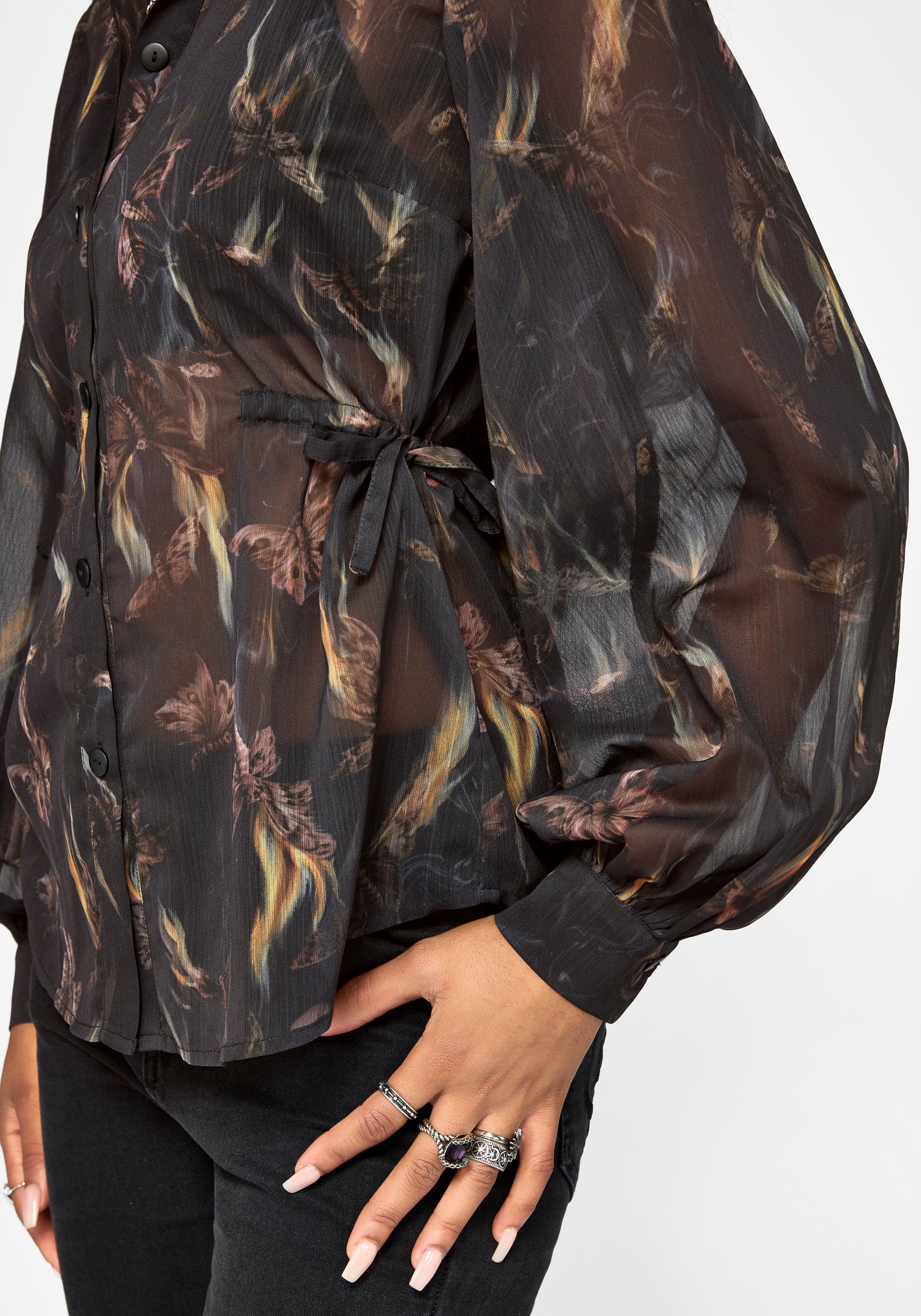 Ember Cinch Waist Chiffon Shirt