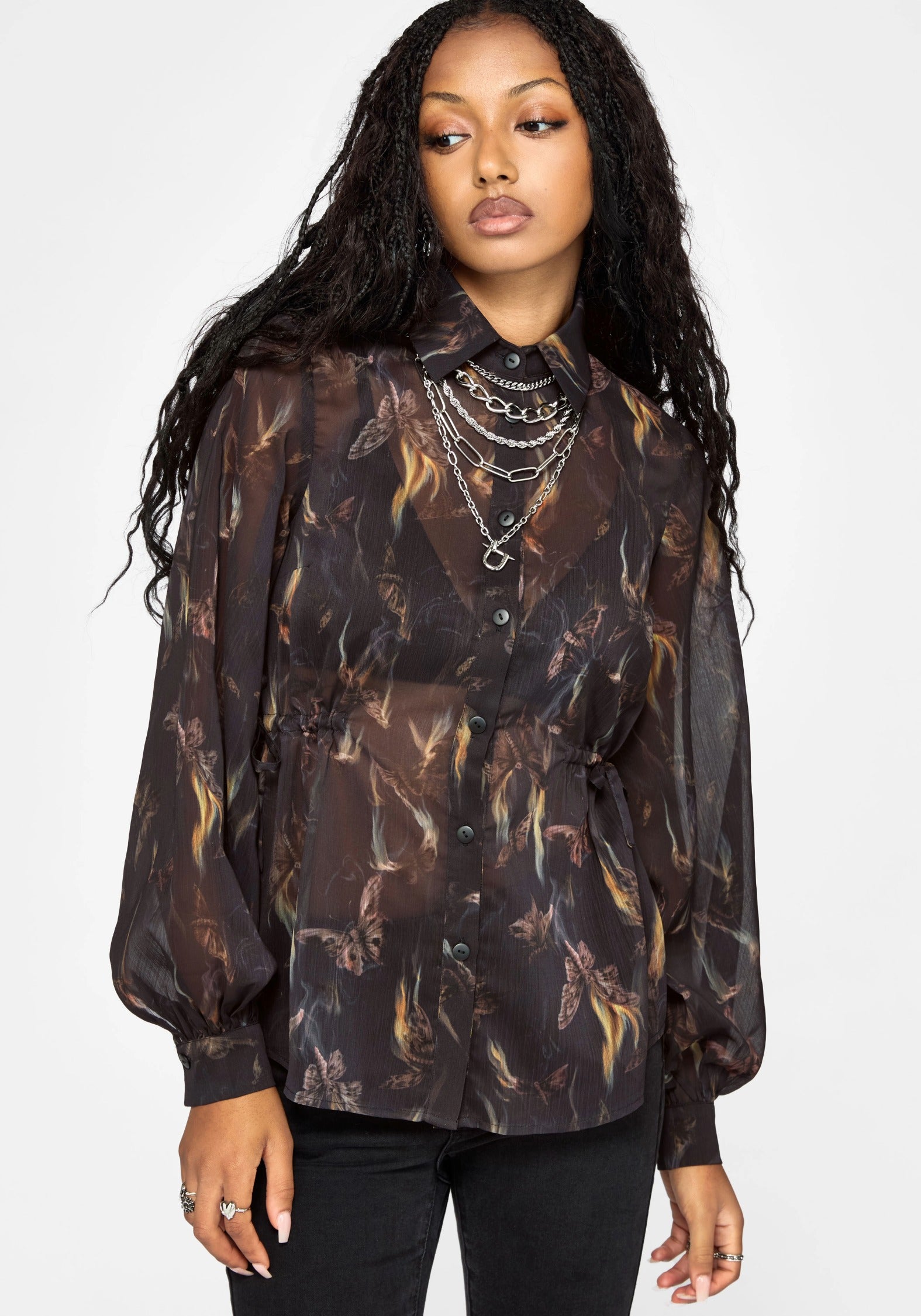 Ember Cinch Waist Chiffon Shirt