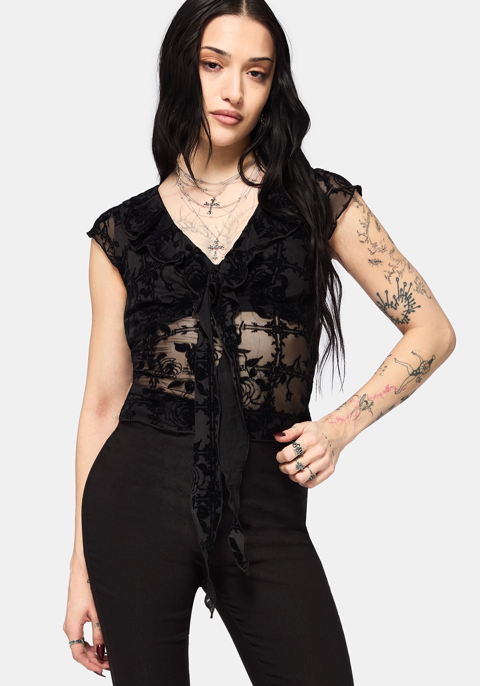 Rose Riot Flock Mesh Blouse