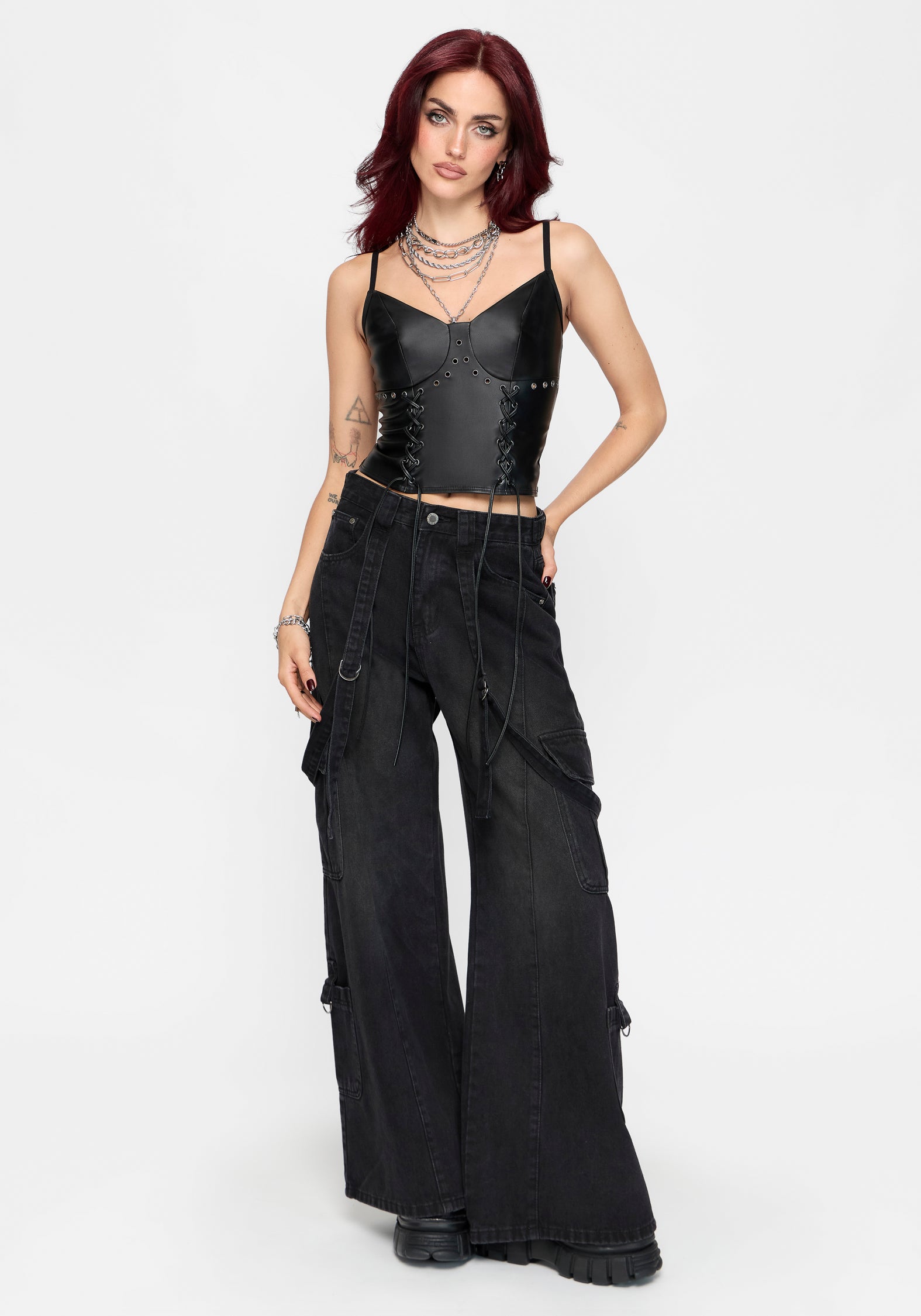 Ami PU Lace Up Cami Top