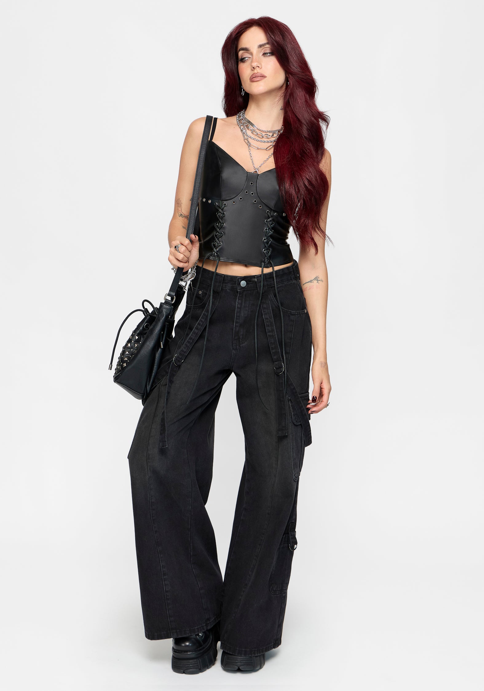 Ami PU Lace Up Cami Top