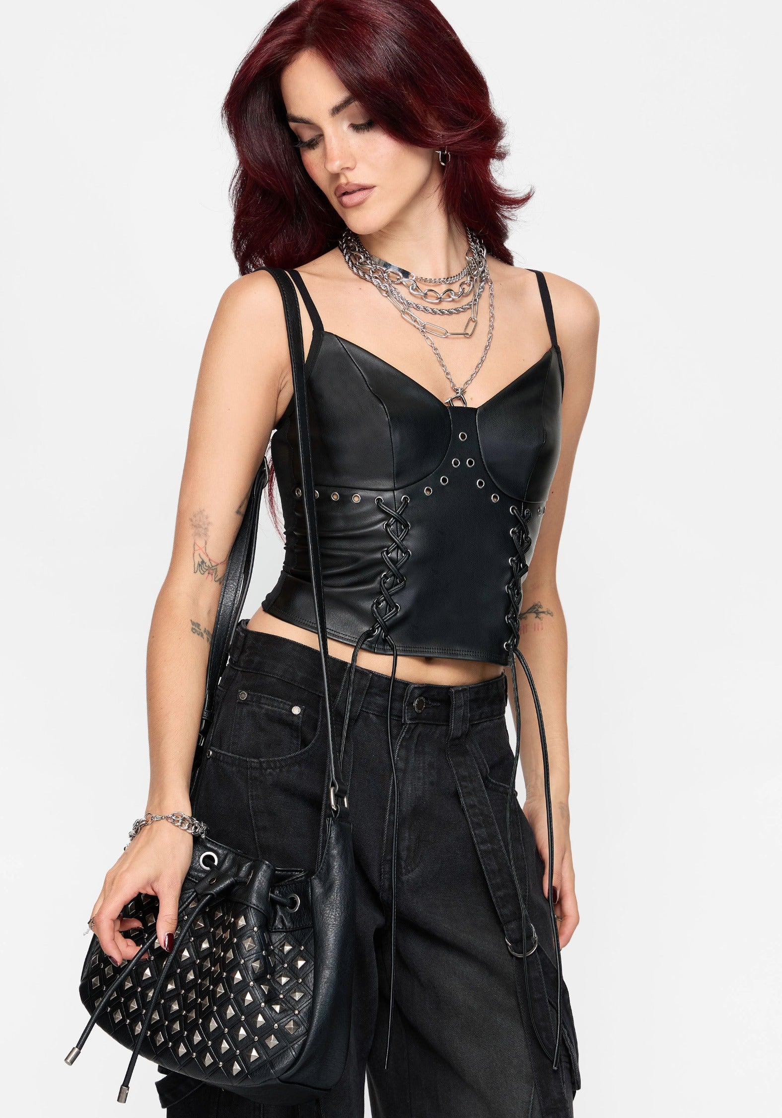 Ami PU Lace Up Cami Top