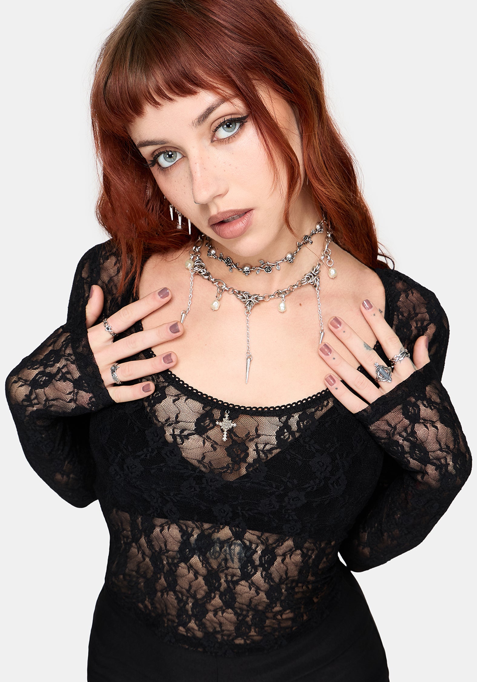 Lucera Long Sleeve Lace Scoop Neck Top - Black