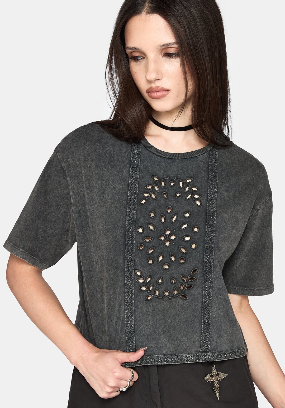 Morgan Cutwork Crop Boxy T-Shirt
