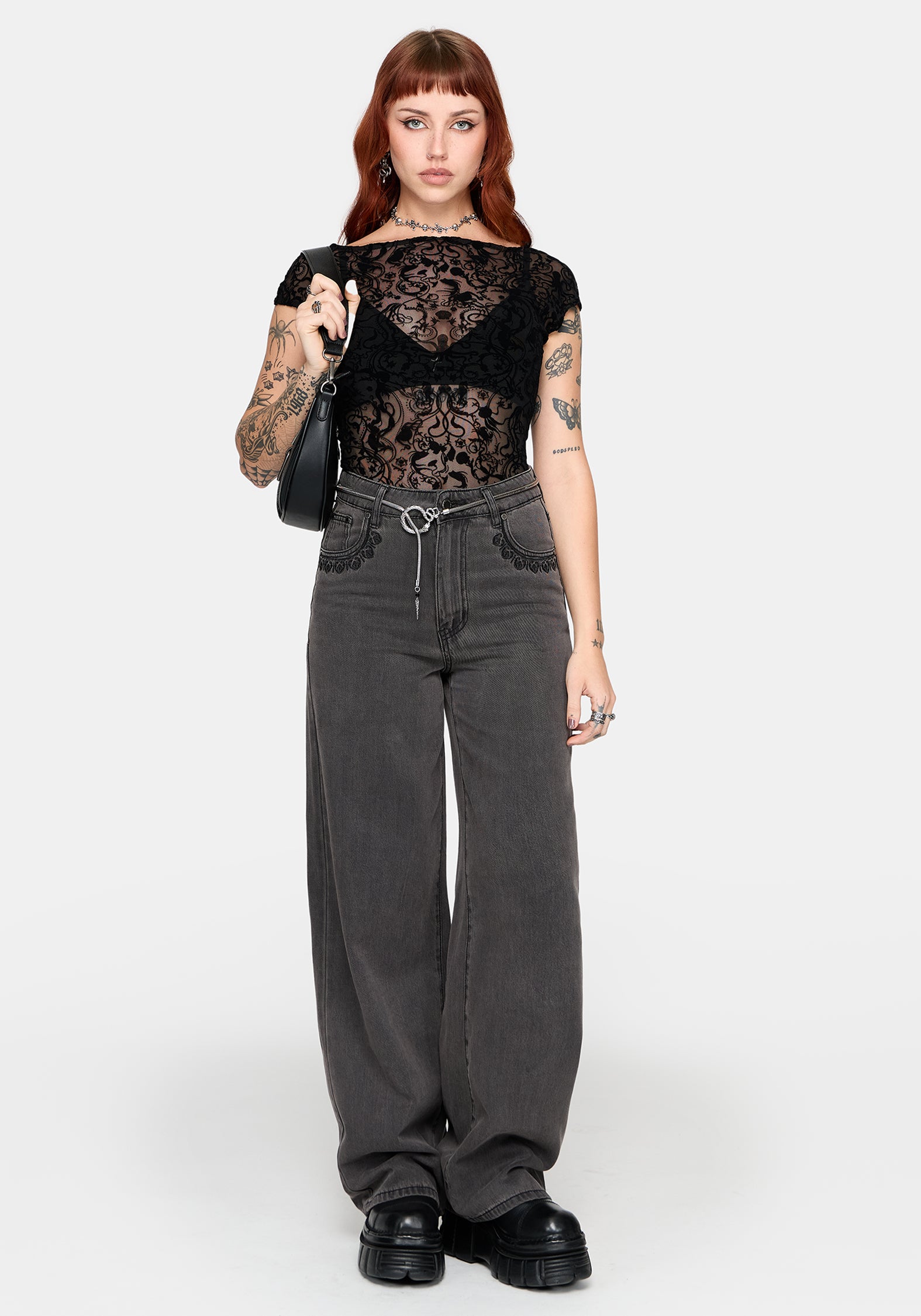 Drakona Cap Sleeve Mesh Flocked Top