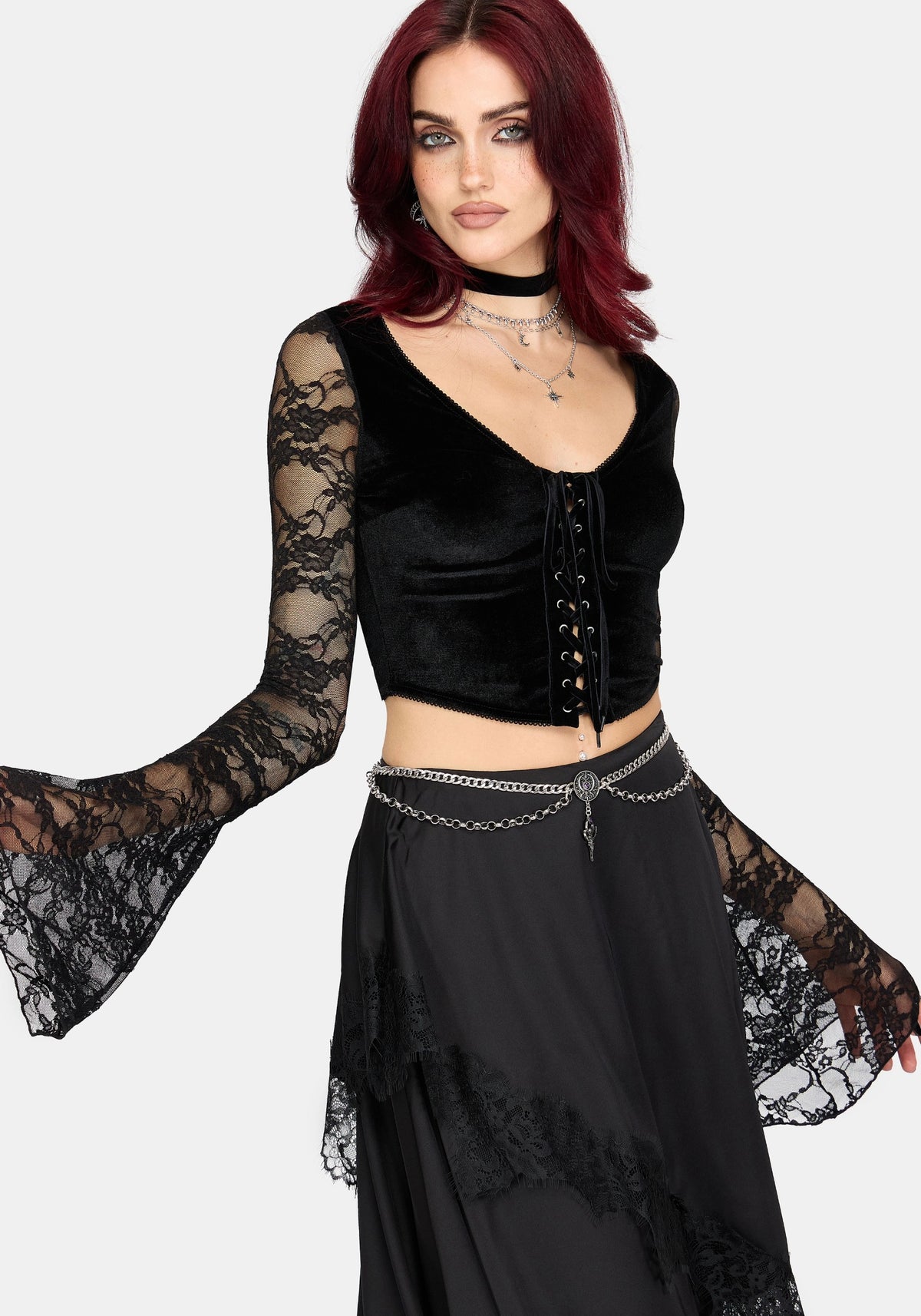 Lara Velour Lace Up Top