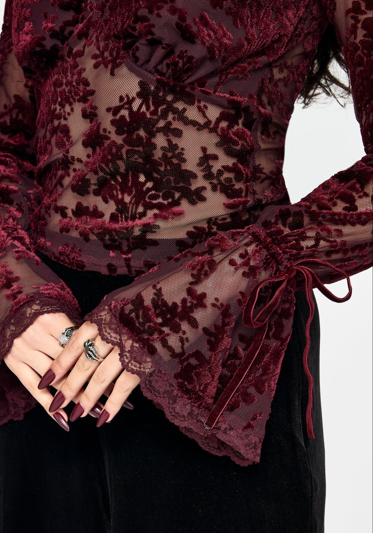 Delilah Corded Flock Long Sleeve Blouse