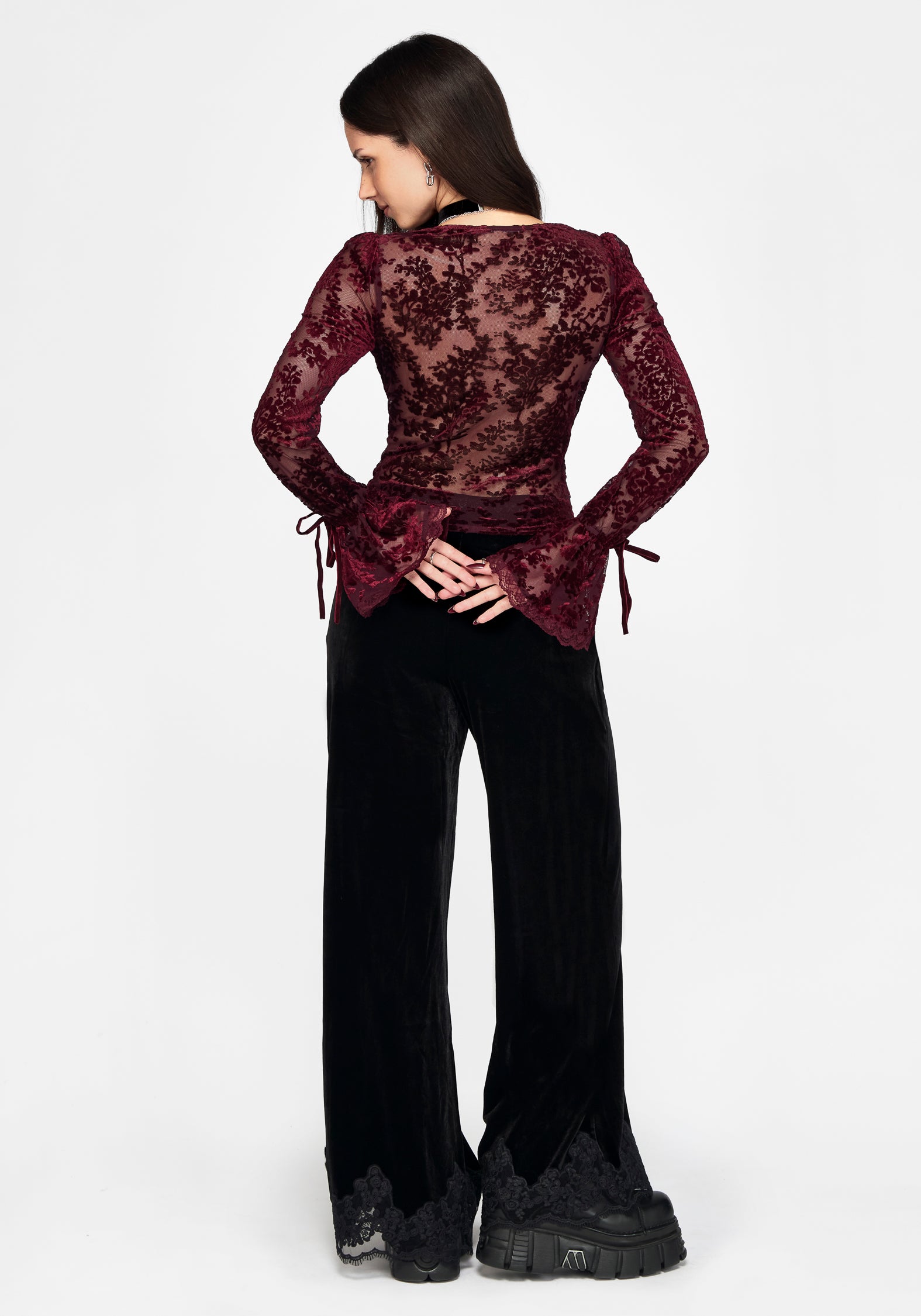 Delilah Corded Flock Long Sleeve Blouse