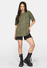 Blake Lace Oversized Graphic T-Shirt - Khaki