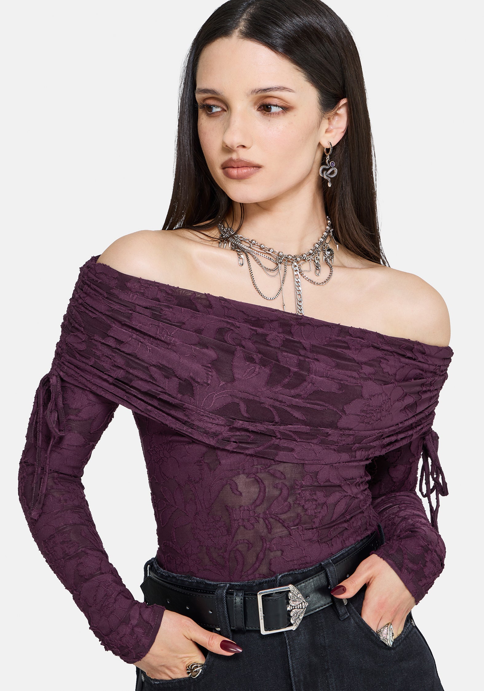 Demi Devore Ruched Off The Shoulder Top - Plum
