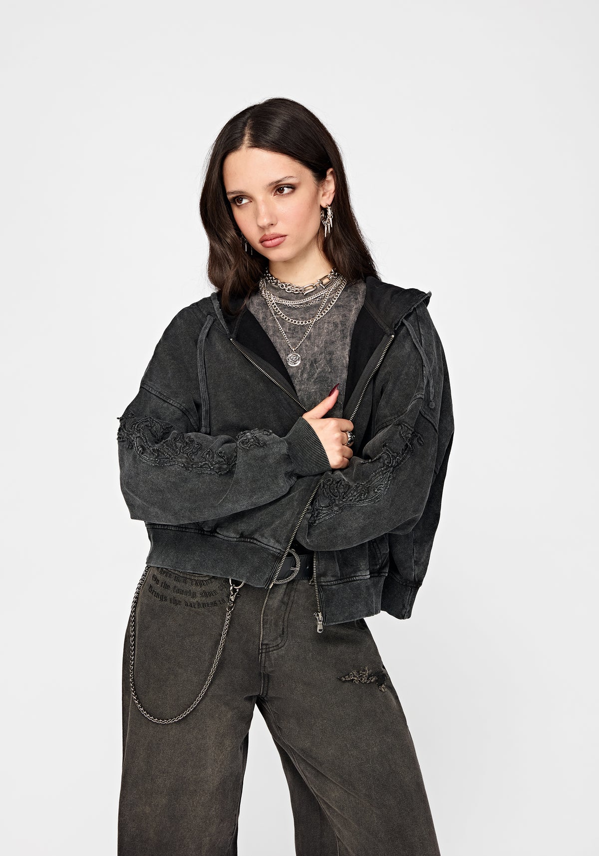 Noctis Applique Embroidered Zip Up Hoodie
