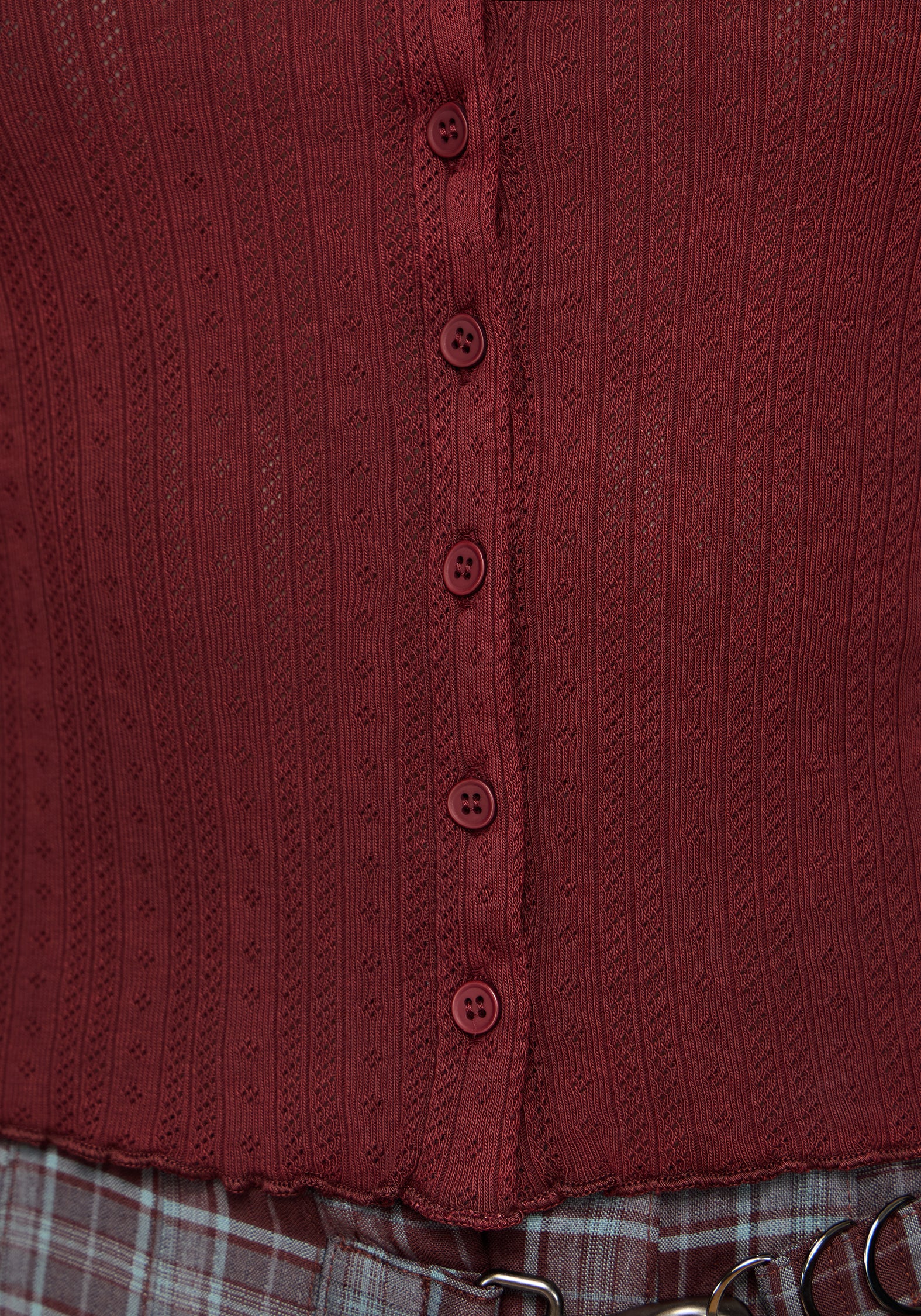Lucera Pointelle Long Sleeve Cardigan - Red