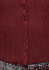 Lucera Pointelle Long Sleeve Cardigan - Red