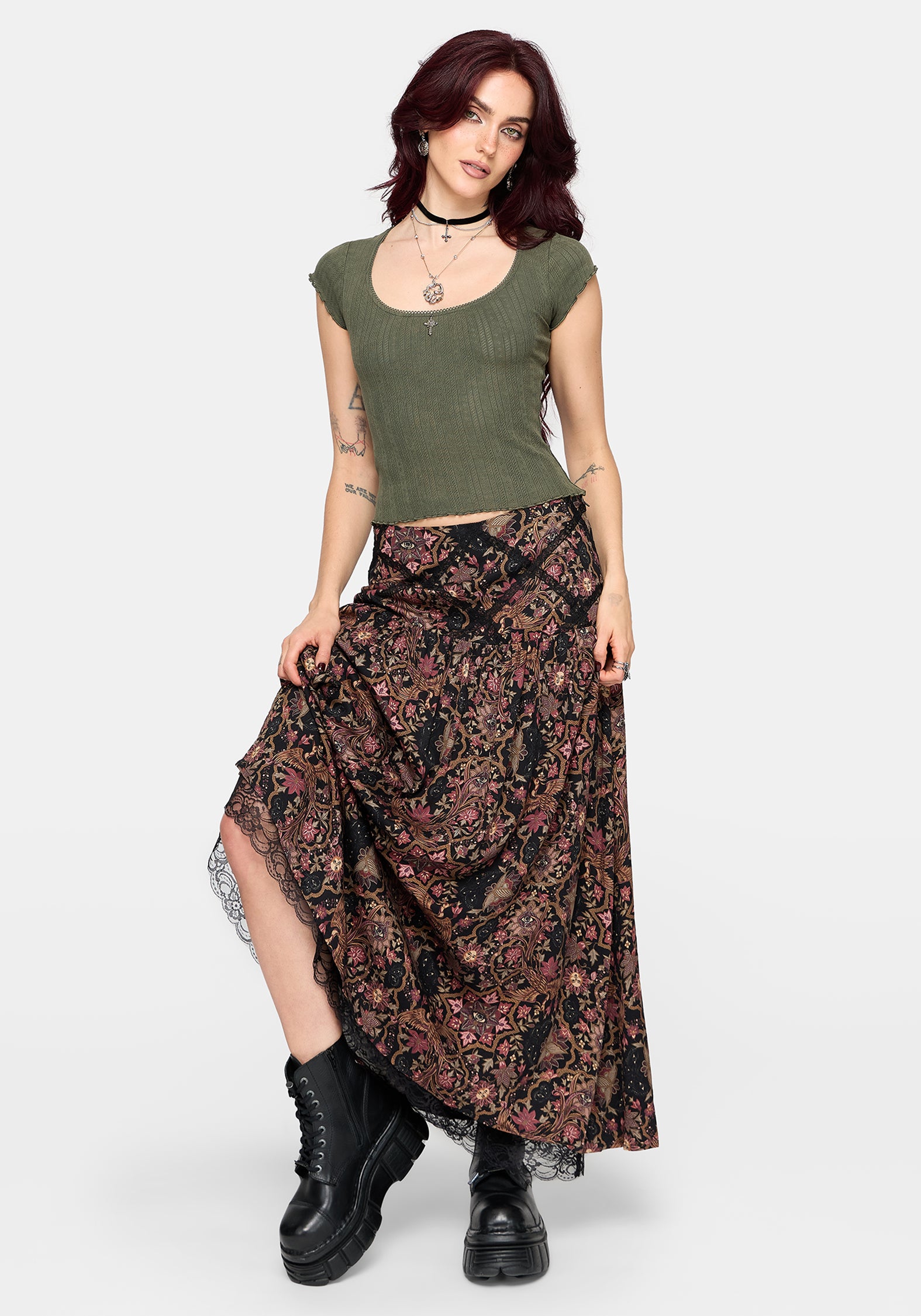 Lucera Short Sleeve Pointelle Scoop Neck Top - Khaki