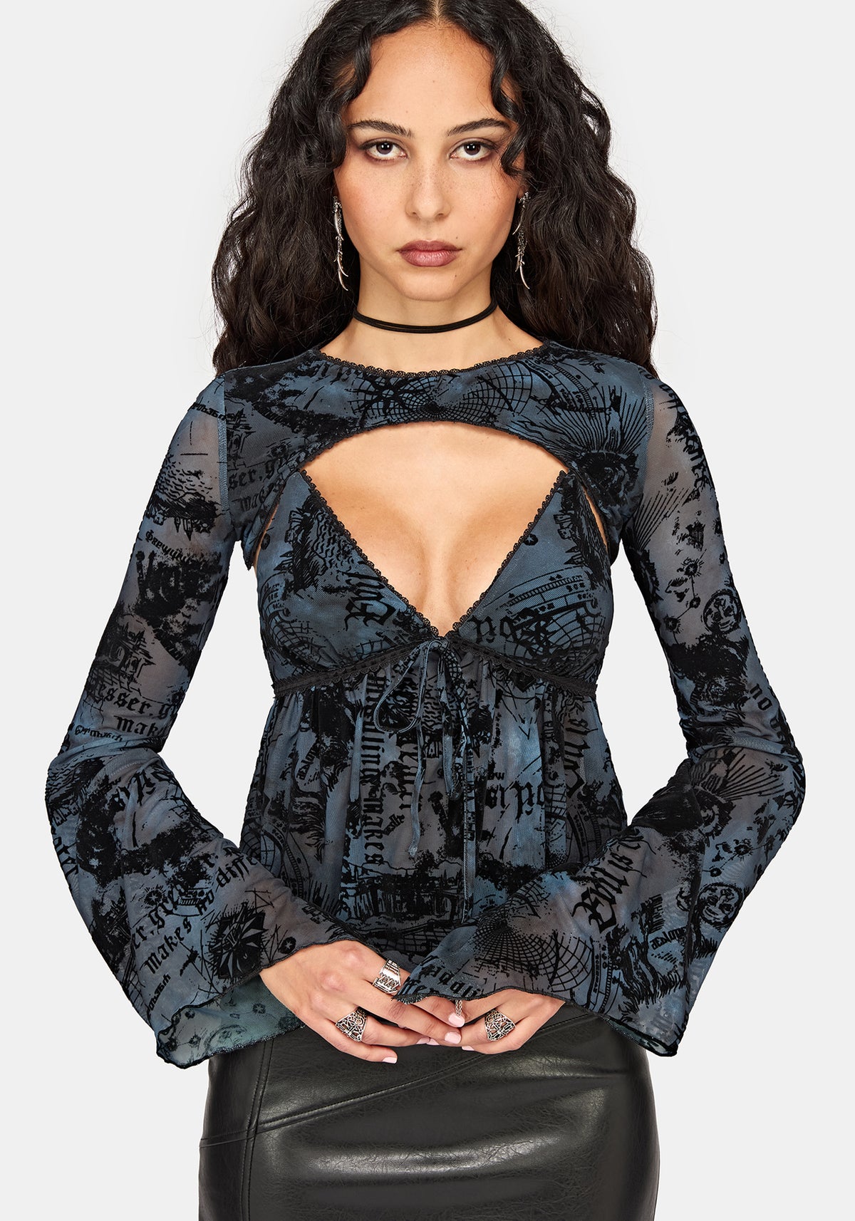 Disturbia x The Witcher Flocked Mesh Shrug Cami Top