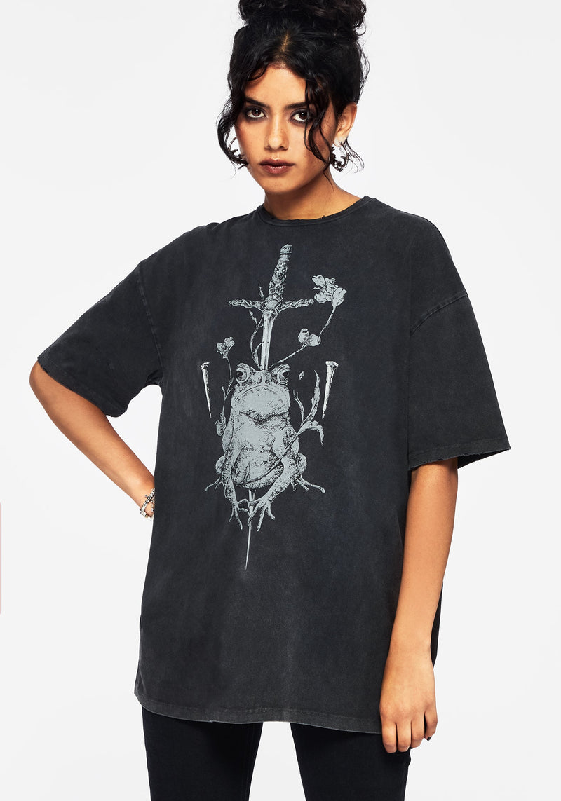 Anura Oversize Säure Waschen Frosch Grafik Druck T-Shirt