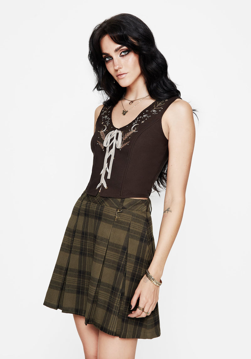 Abellona Embroidered Tie Up Front Corset Top