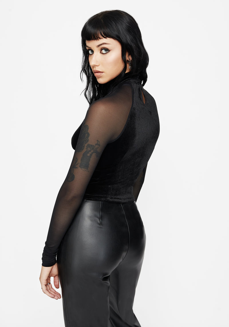 Vespera Velvet Mesh Long Sleeved Top