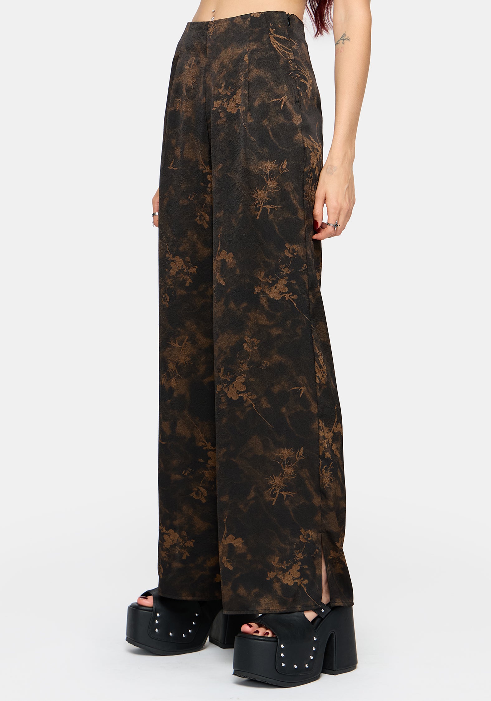 Gallo Satin Jacquard Wide Leg Split Trouser
