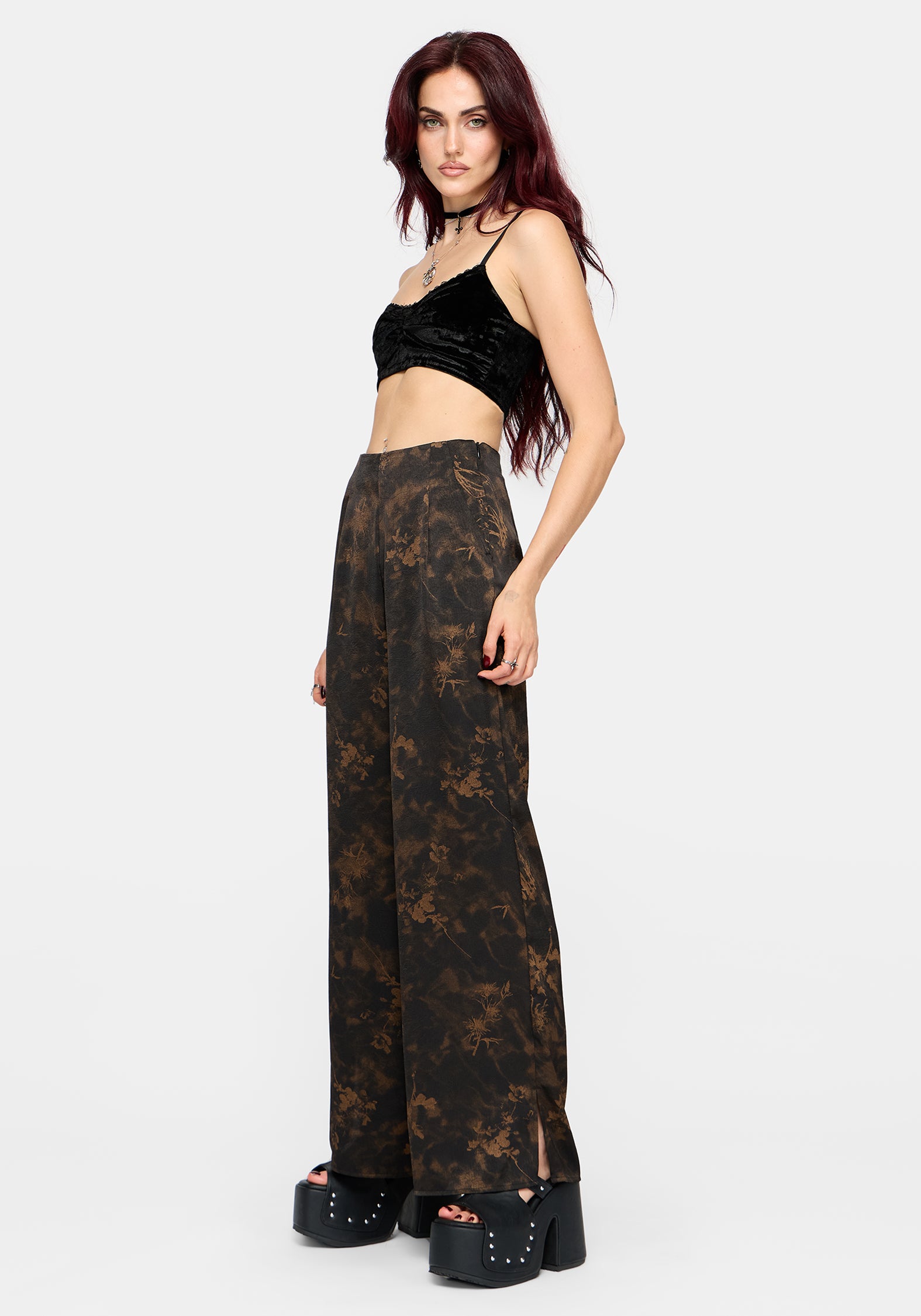 Gallo Satin Jacquard Wide Leg Split Trouser