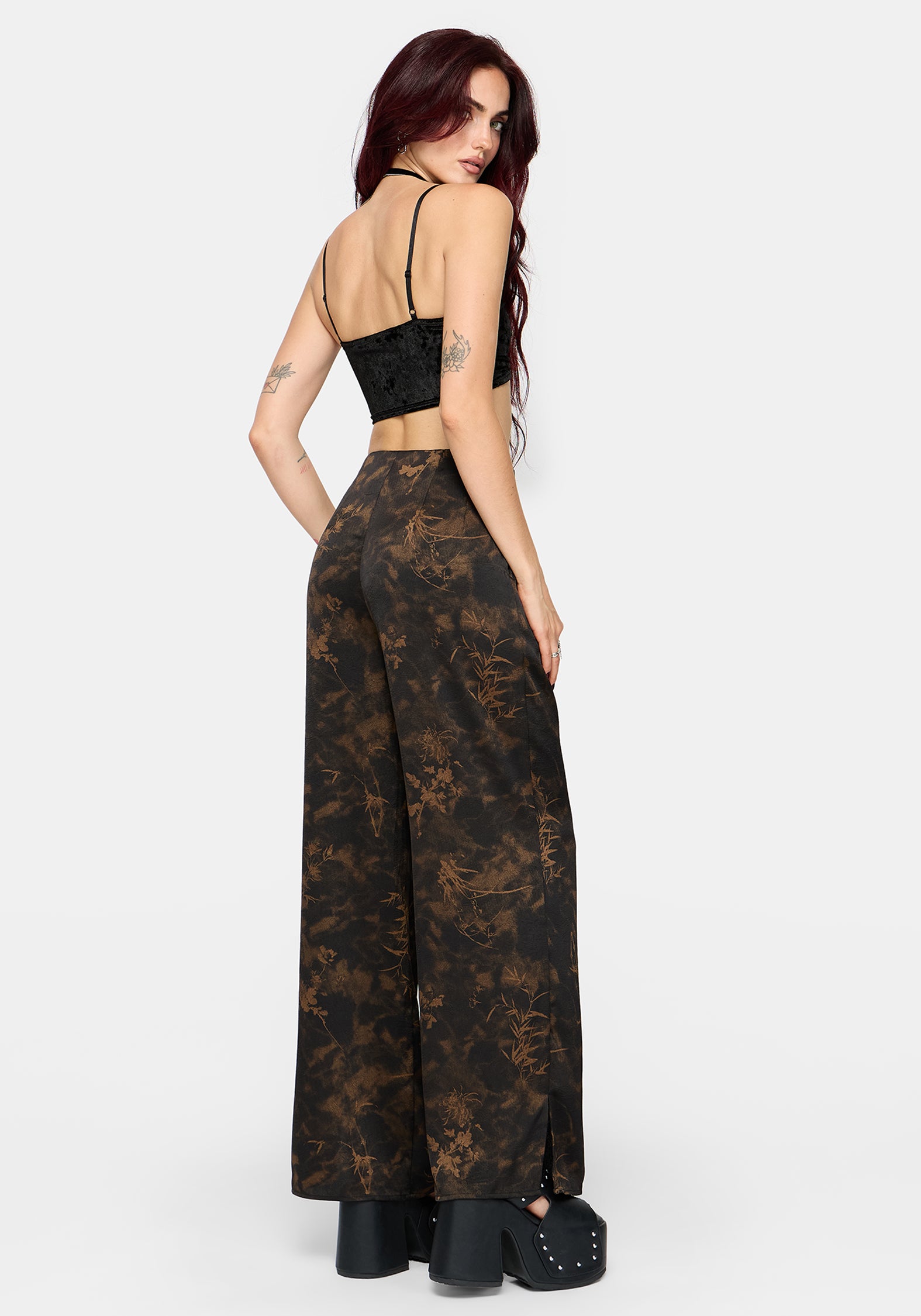 Gallo Satin Jacquard Wide Leg Split Trouser