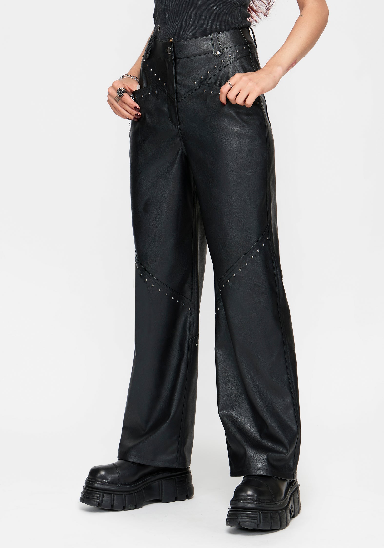 Talia Mit Nieten PU Weites Bein Hose