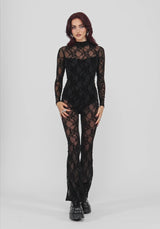 Melantha Sheer Flocked Mesh Jumpsuit With Bodysuit