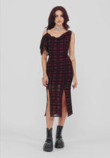 Vesica Flocked Witches Knot Midi Dress - Burgundy