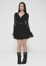 Sanct Beflockt Mesh Langarm Minikleid